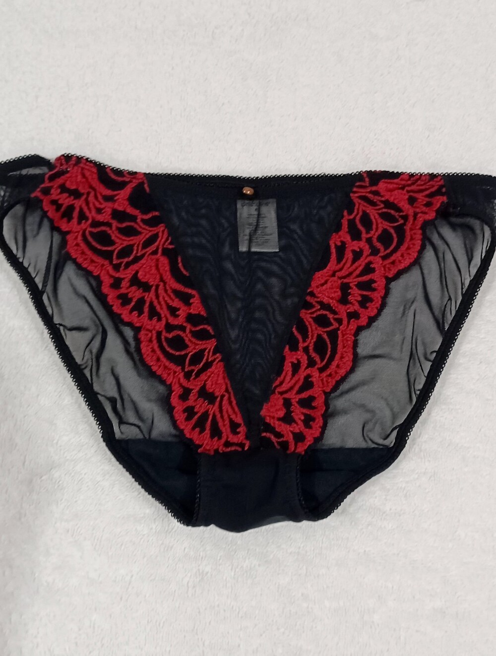 Vintage 90s delicates Black Sheer Briefs with Red Lace Trim